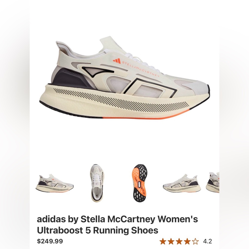 Adidas by Stella McCartney White, Gray & Black Athletic Sneakers with Coral Logo
